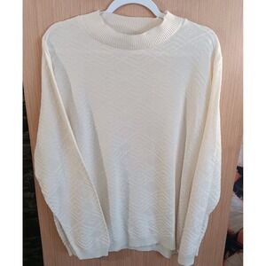 Alfred Dunner 2X Pullover Sweater Cream Color Long Sleeve Chevron/ ZigZag Patter